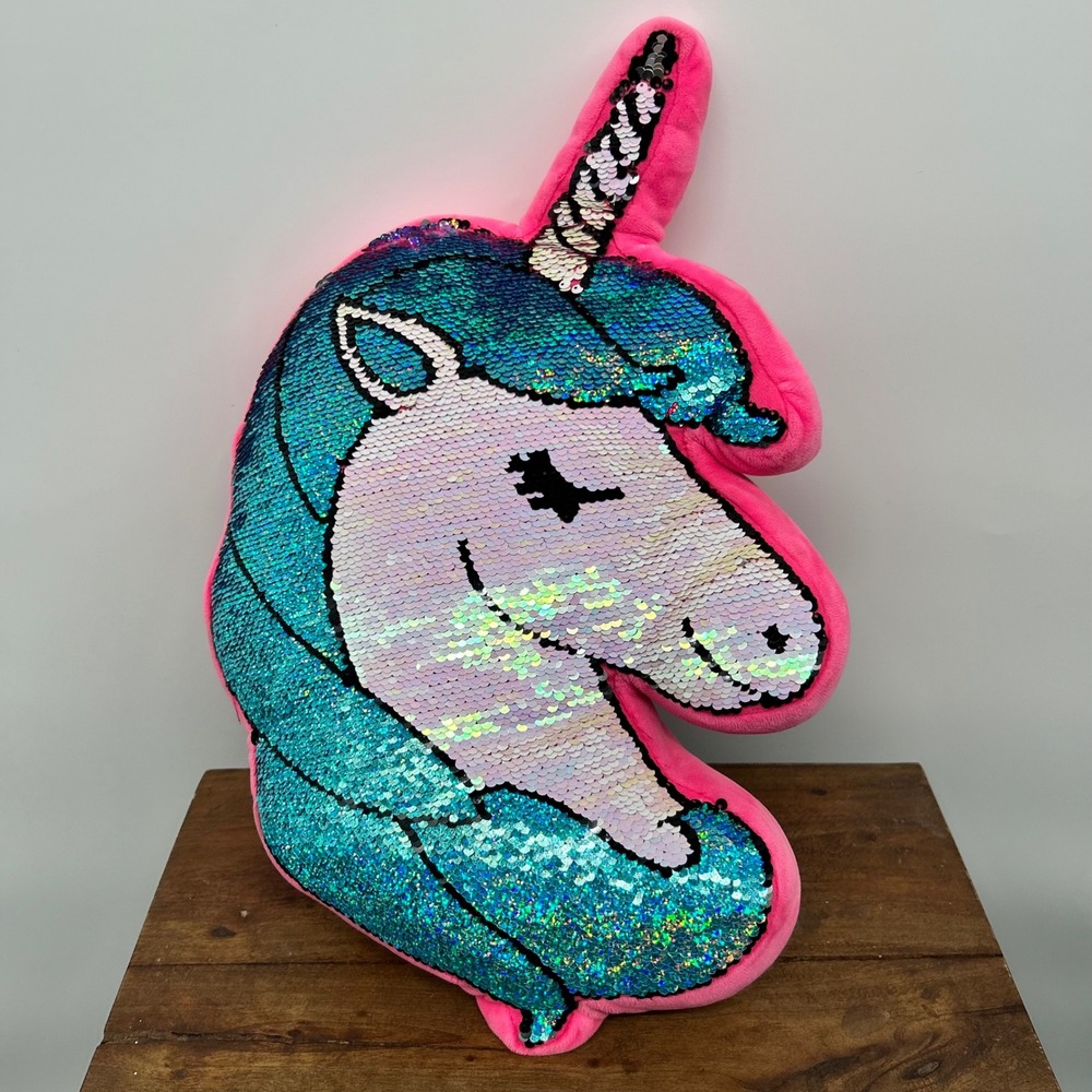 Unicorn Reversible Sequin Pillow Pink Plush Flip Sequin Teal Purple Silver Magic